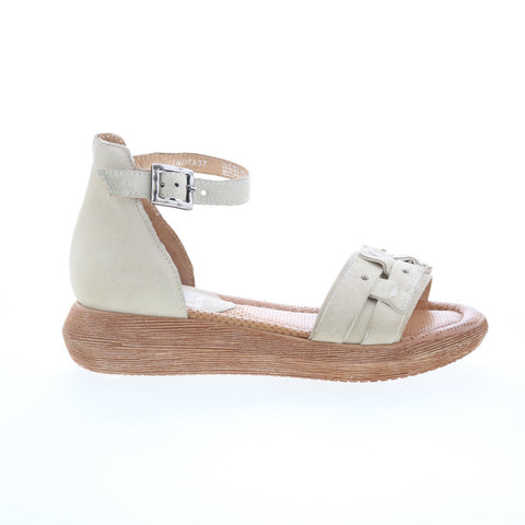 Miz Mooz Indra Womens Beige Leather Hook & Loop Platform Sandals Shoes