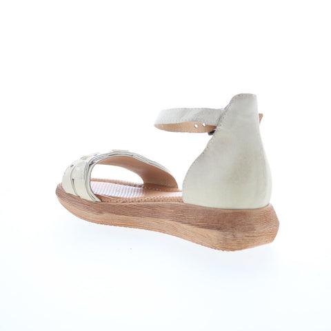 Miz Mooz Indra Womens Beige Leather Hook & Loop Platform Sandals Shoes