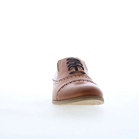 Miz Mooz Ivey Womens Brown Leather Lace Up Oxford Flats Shoes