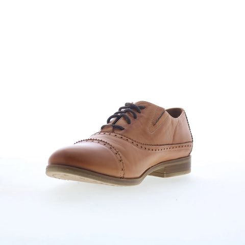 Miz Mooz Ivey Womens Brown Leather Lace Up Oxford Flats Shoes