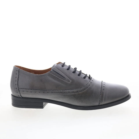 Miz Mooz Ivey Womens Gray Leather Lace Up Oxford Flats Shoes