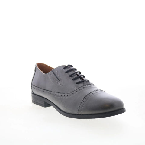 Miz Mooz Ivey Womens Gray Leather Lace Up Oxford Flats Shoes