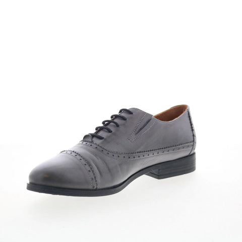 Miz Mooz Ivey Womens Gray Leather Lace Up Oxford Flats Shoes