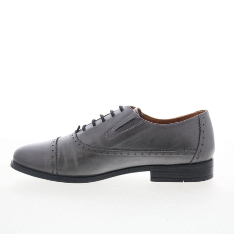 Miz Mooz Ivey Womens Gray Leather Lace Up Oxford Flats Shoes