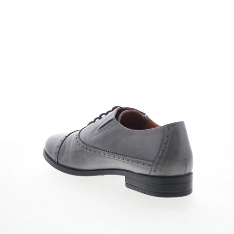 Miz Mooz Ivey Womens Gray Leather Lace Up Oxford Flats Shoes