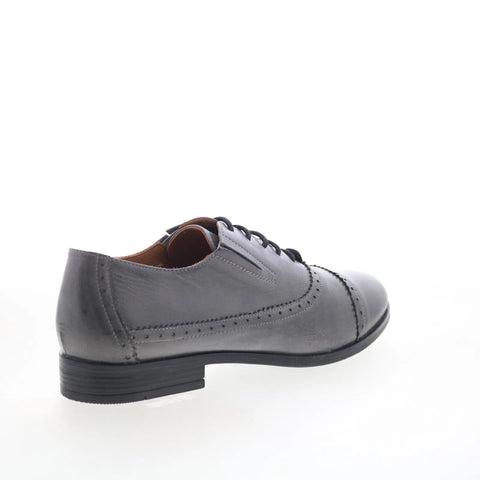 Miz Mooz Ivey Womens Gray Leather Lace Up Oxford Flats Shoes