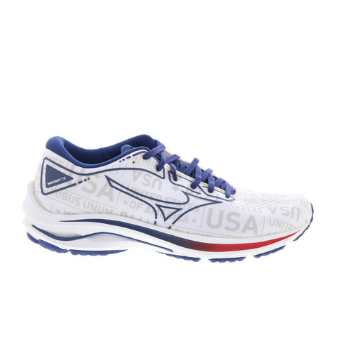 Mizuno Wave Rider 25 J1GD215219 Womens White Canvas Athletic Running Shoes