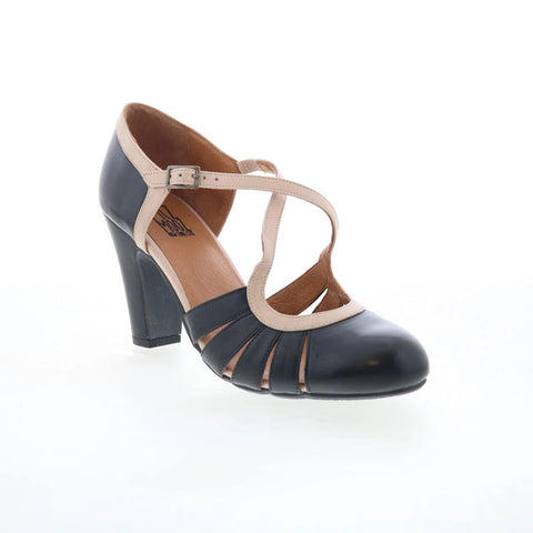 Miz Mooz Jada Womens Black Leather Hook & Loop Strap Heels Shoes