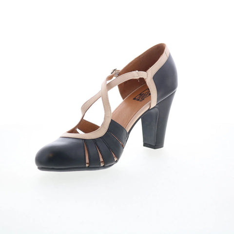Miz Mooz Jada Womens Black Leather Hook & Loop Strap Heels Shoes