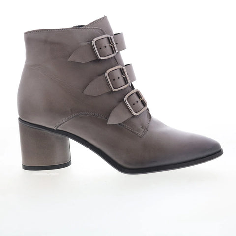 Miz Mooz Janae Womens Gray Leather Hook & Loop Ankle & Booties Boots