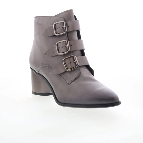 Miz Mooz Janae Womens Gray Leather Hook & Loop Ankle & Booties Boots