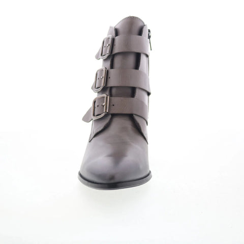 Miz Mooz Janae Womens Gray Leather Hook & Loop Ankle & Booties Boots