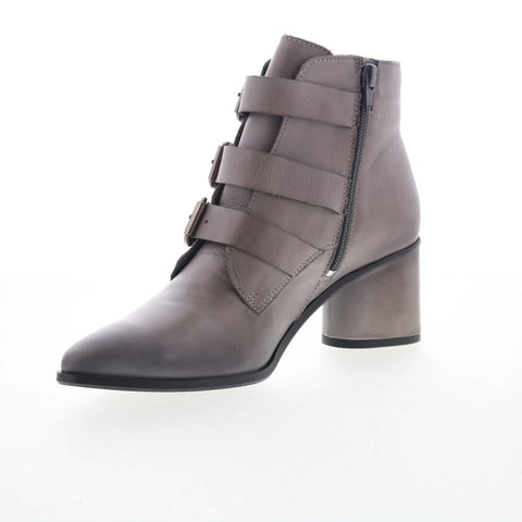 Miz Mooz Janae Womens Gray Leather Hook & Loop Ankle & Booties Boots
