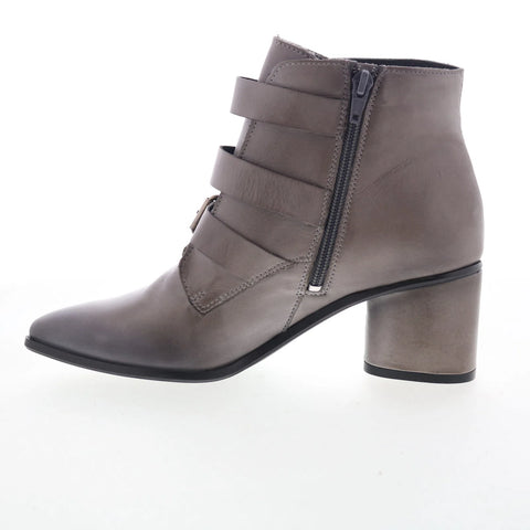 Miz Mooz Janae Womens Gray Leather Hook & Loop Ankle & Booties Boots