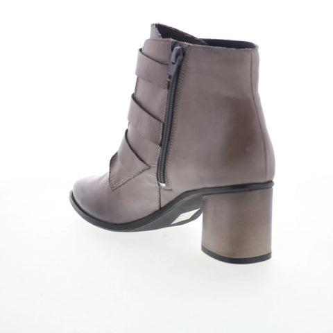 Miz Mooz Janae Womens Gray Leather Hook & Loop Ankle & Booties Boots