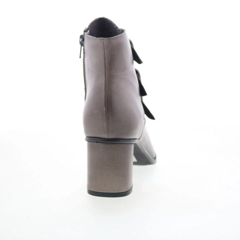Miz Mooz Janae Womens Gray Leather Hook & Loop Ankle & Booties Boots