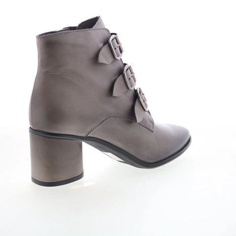 Miz Mooz Janae Womens Gray Leather Hook & Loop Ankle & Booties Boots