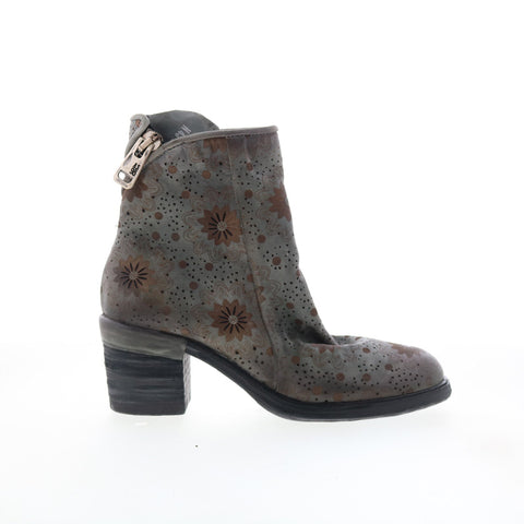 A.S. 98 Jase Floral Womens Gray Leather Zipper Casual Dress Boots