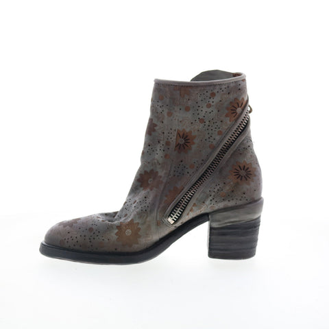 A.S. 98 Jase Floral Womens Gray Leather Zipper Casual Dress Boots
