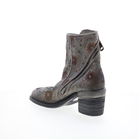 A.S. 98 Jase Floral Womens Gray Leather Zipper Casual Dress Boots