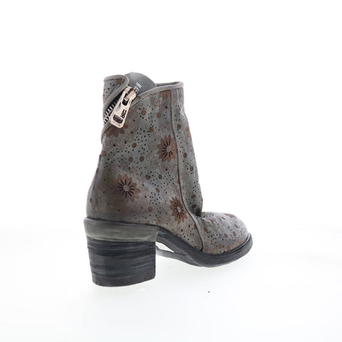 A.S. 98 Jase Floral Womens Gray Leather Zipper Casual Dress Boots