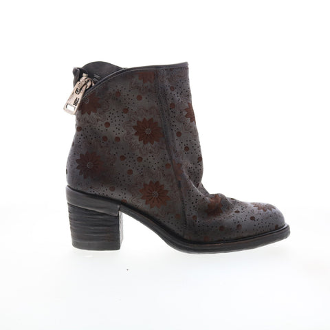 A.S. 98 Jase Floral Womens Gray Leather Zipper Casual Dress Boots