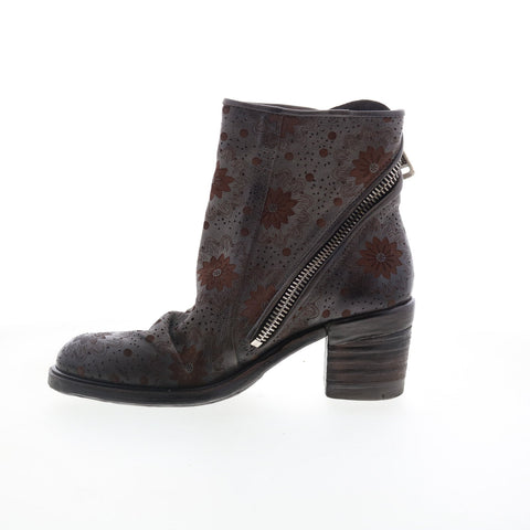 A.S. 98 Jase Floral Womens Gray Leather Zipper Casual Dress Boots