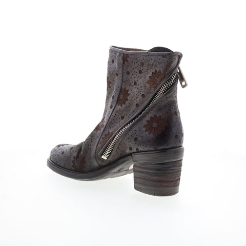 A.S. 98 Jase Floral Womens Gray Leather Zipper Casual Dress Boots