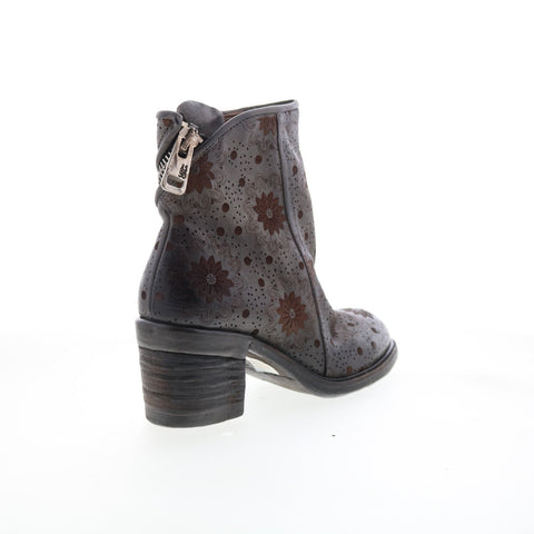 A.S. 98 Jase Floral Womens Gray Leather Zipper Casual Dress Boots