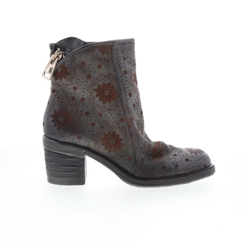 A.S. 98 Jase Floral Womens Gray Leather Zipper Ankle & Booties Boots