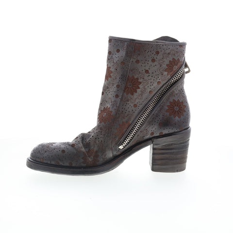 A.S. 98 Jase Floral Womens Gray Leather Zipper Ankle & Booties Boots
