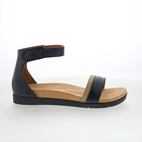 Spenco Jasmine SP1063BLK Womens Black Wide Leather Strap Sandals Shoes