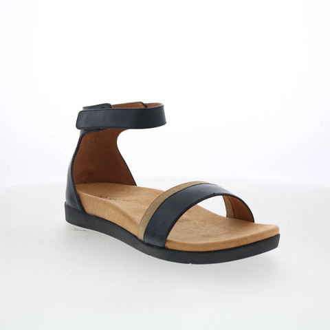 Spenco Jasmine SP1063BLK Womens Black Wide Leather Strap Sandals Shoes