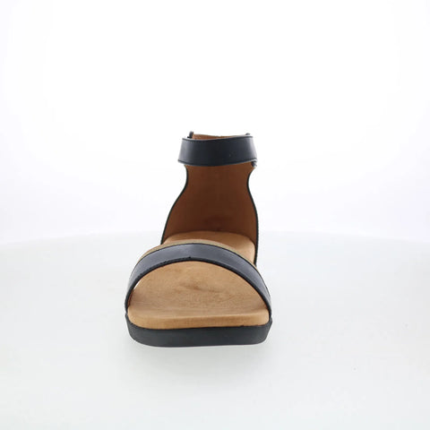 Spenco Jasmine SP1063BLK Womens Black Wide Leather Strap Sandals Shoes