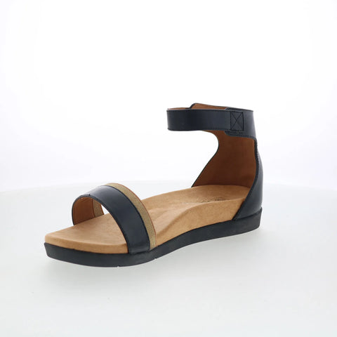 Spenco Jasmine SP1063BLK Womens Black Wide Leather Strap Sandals Shoes