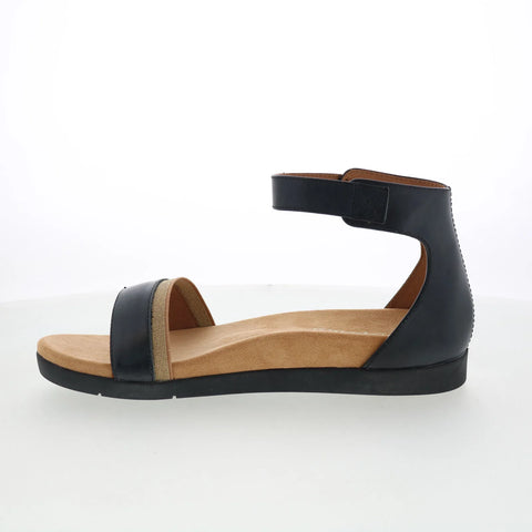 Spenco Jasmine SP1063BLK Womens Black Wide Leather Strap Sandals Shoes
