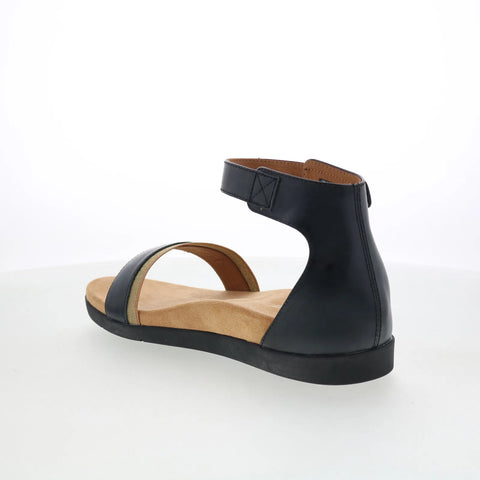 Spenco Jasmine SP1063BLK Womens Black Wide Leather Strap Sandals Shoes