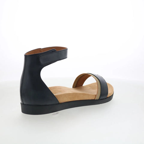 Spenco Jasmine SP1063BLK Womens Black Wide Leather Strap Sandals Shoes