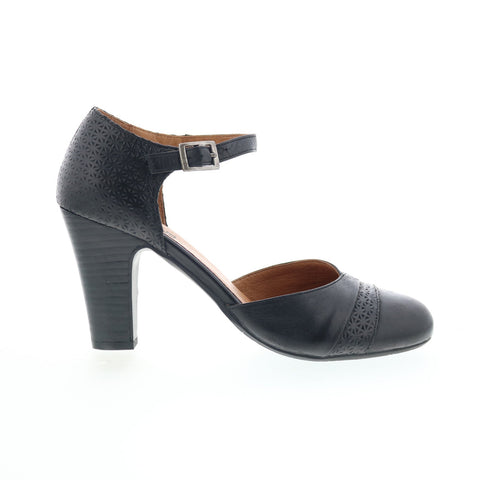 Miz Mooz Jay-EU Womens Black Leather Hook & Loop Strap Heels Shoes