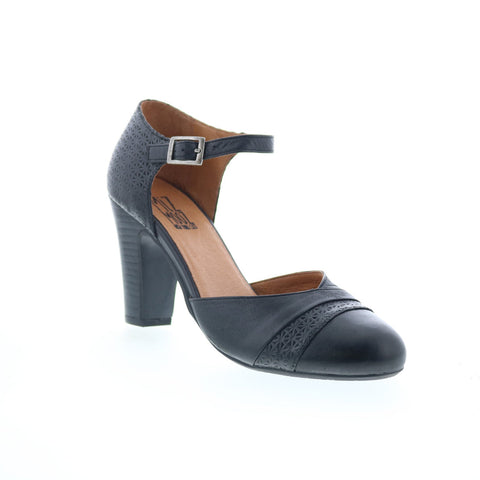 Miz Mooz Jay-EU Womens Black Leather Hook & Loop Strap Heels Shoes