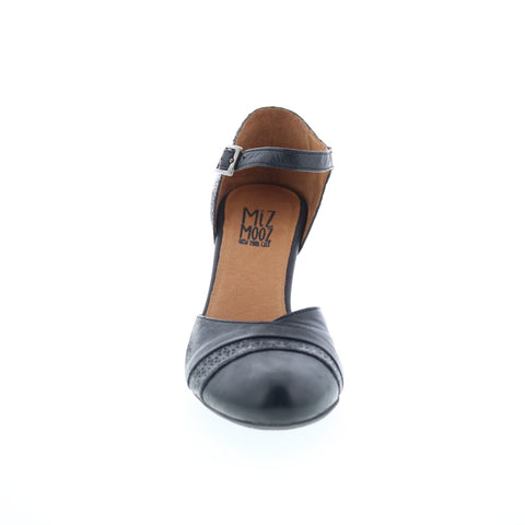 Miz Mooz Jay-EU Womens Black Leather Hook & Loop Strap Heels Shoes