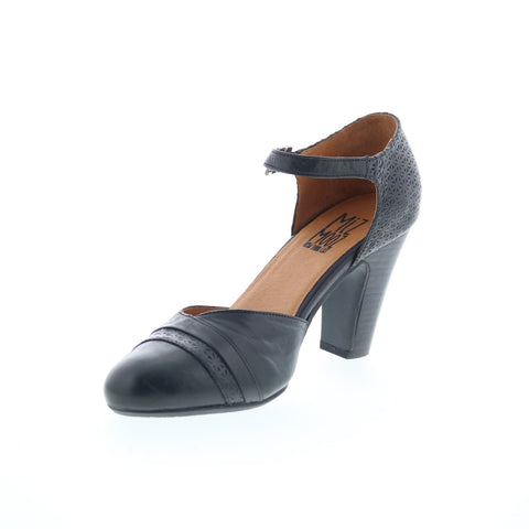 Miz Mooz Jay-EU Womens Black Leather Hook & Loop Strap Heels Shoes