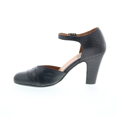 Miz Mooz Jay-EU Womens Black Leather Hook & Loop Strap Heels Shoes