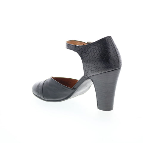 Miz Mooz Jay-EU Womens Black Leather Hook & Loop Strap Heels Shoes