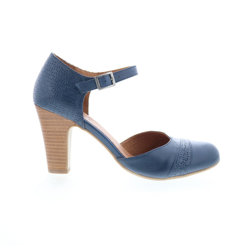 Miz Mooz Jay-EU Womens Blue Leather Hook & Loop Strap Heels Shoes