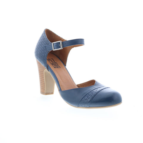 Miz Mooz Jay-EU Womens Blue Leather Hook & Loop Strap Heels Shoes