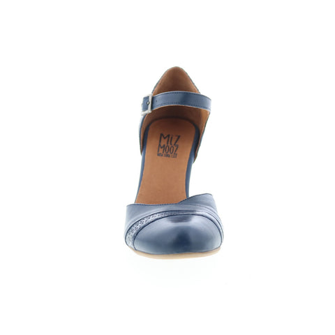 Miz Mooz Jay-EU Womens Blue Leather Hook & Loop Strap Heels Shoes