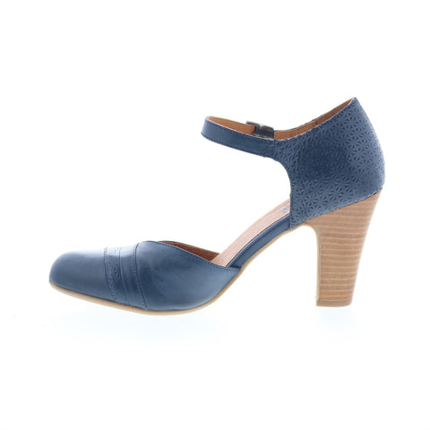 Miz Mooz Jay-EU Womens Blue Leather Hook & Loop Strap Heels Shoes