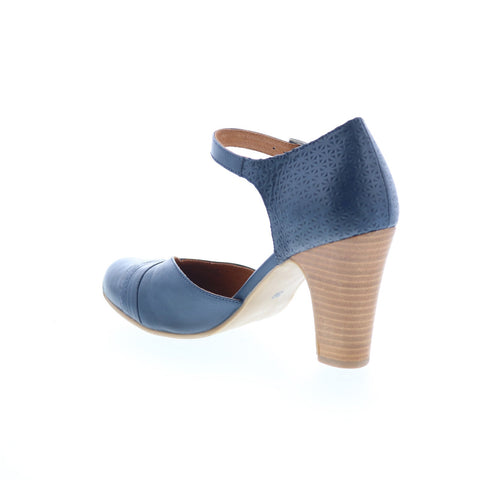 Miz Mooz Jay-EU Womens Blue Leather Hook & Loop Strap Heels Shoes