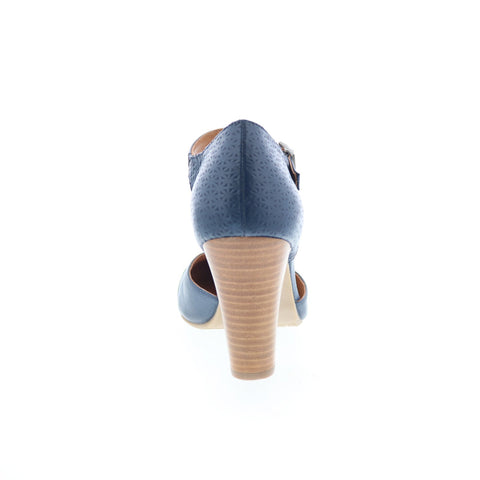 Miz Mooz Jay-EU Womens Blue Leather Hook & Loop Strap Heels Shoes